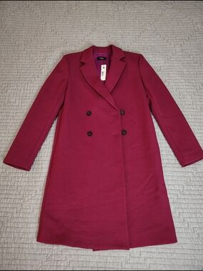 Theory Double-Breasted Twill Pea Coat in Electric Pink Small Size 1
